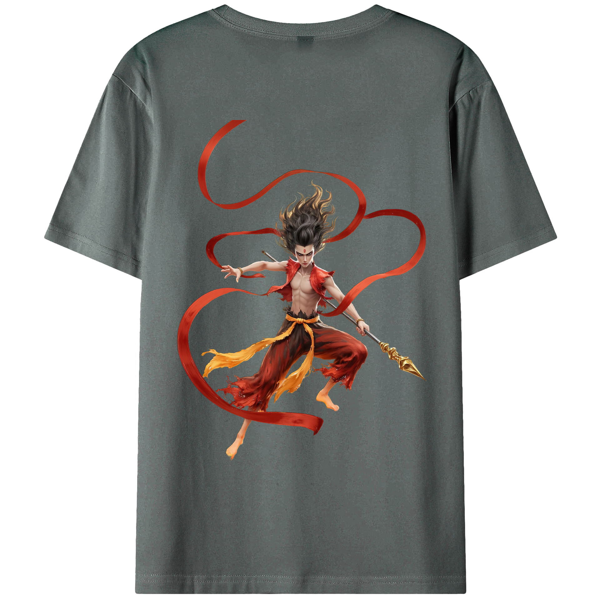 （画像用） Ne Zha 2 ナタ 魔童の大暴れ 綿100％ メンズ半袖Tシャツ（バックプリント） 通気性